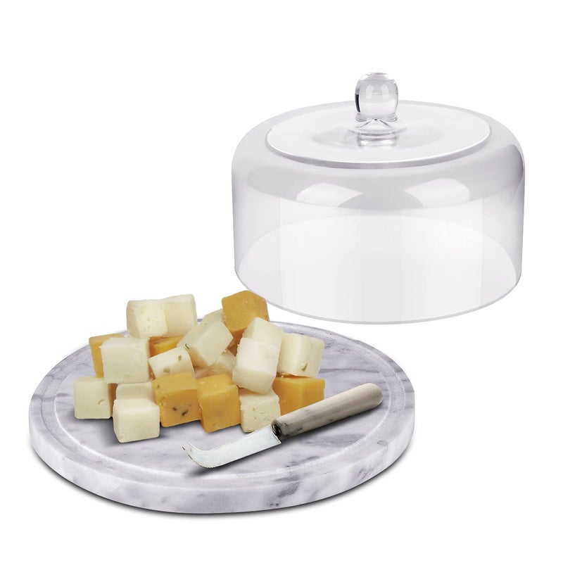 Flexzion Marble Cheese Holder Cake Stand with Lid Glass Cover, Cheese Dome, Cake Saver Serving Platter, Stone Cake Stand Cutting Board Slab for Kitchen, Dining Room Bakery Pastries Display, 8.7 Inches - Image 3
